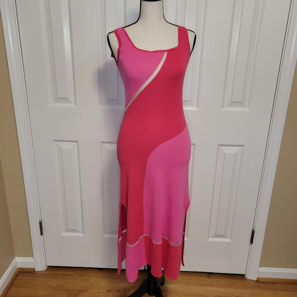 Fate Colorblock Knit Tank Dress Pink & Fuchsia with Side Slits NWT Size Medium